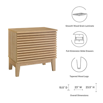 Render Two-Drawer Nightstand with slatted front and tapered wood legs by HouseOfZazla on Tampa Home & Garden Store