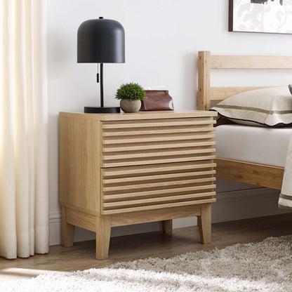 Render Two-Drawer Nightstand in natural oak with slatted front panels on Tampa Home & Garden Store