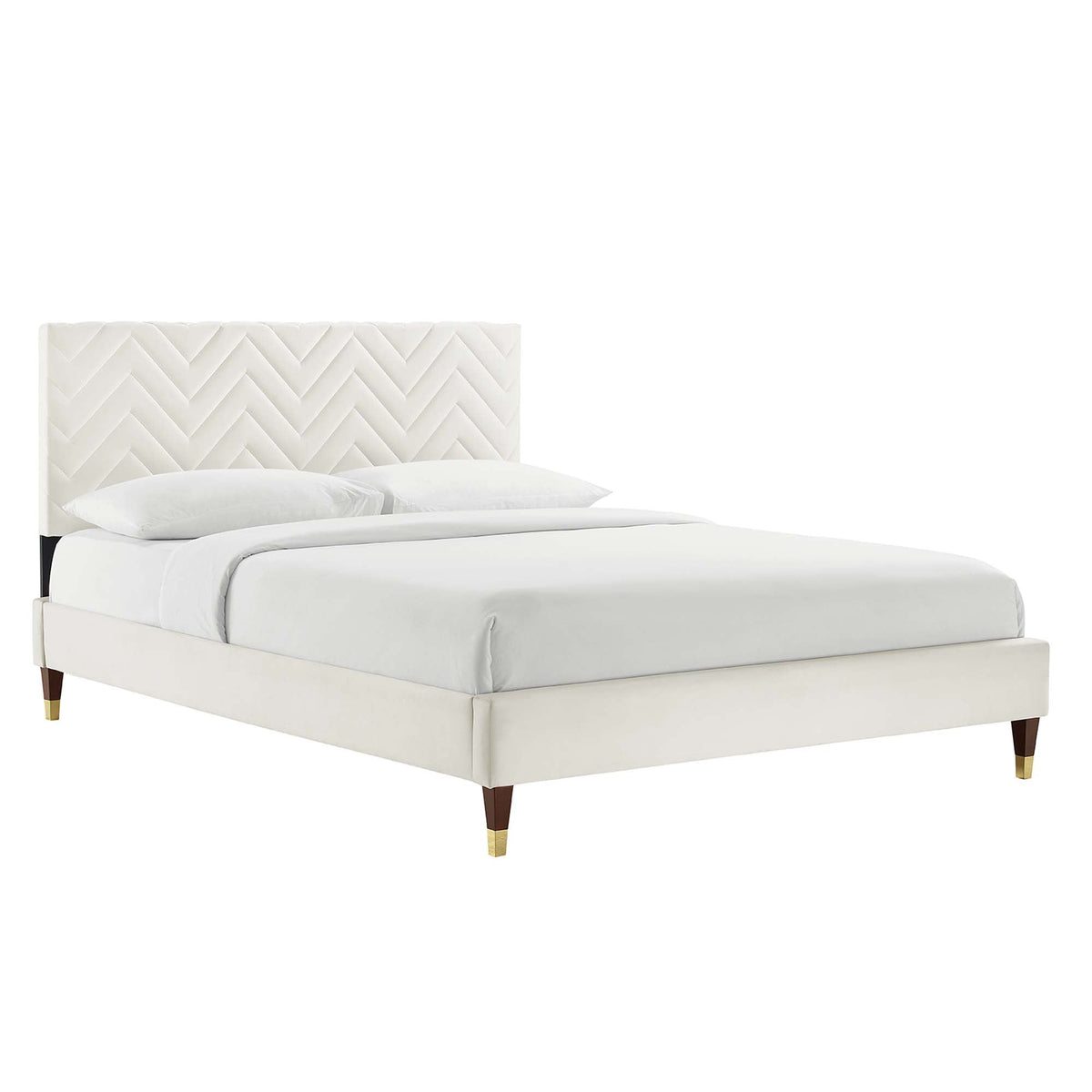 Leah Chevron Tufted Performance Velvet Queen Platform Bed by Modway in ivory with chevron on Tampa Home & Garden Store