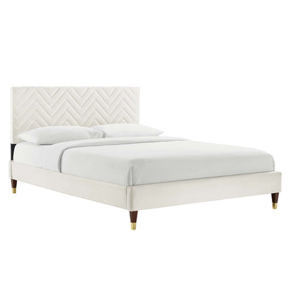 Leah Chevron Tufted Performance Velvet Queen Platform Bed by Modway in ivory with chevron on Tampa Home & Garden Store