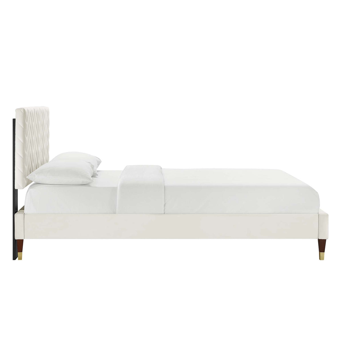 Leah Chevron tufted velvet queen platform bed with ivory upholstery by Modway MOD-6969 on Tampa Home & Garden Store