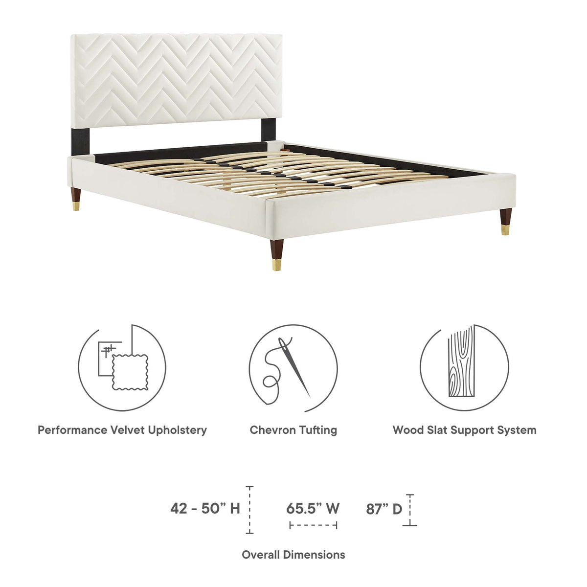 Leah Chevron Tufted Performance Velvet Queen Platform Bed with wood legs by Modway on Tampa Home & Garden Store