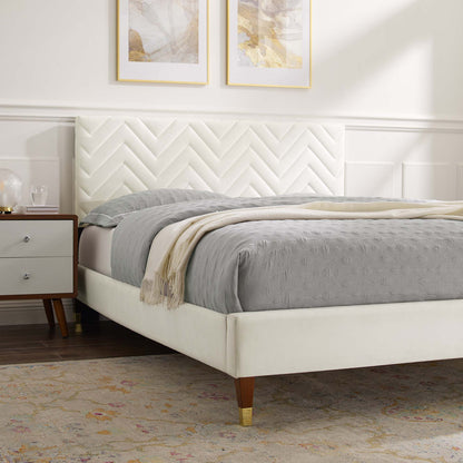 Leah Chevron Tufted Velvet Queen Platform Bed white chevron headboard by Modway MOD-6969 on Tampa Home & Garden Store