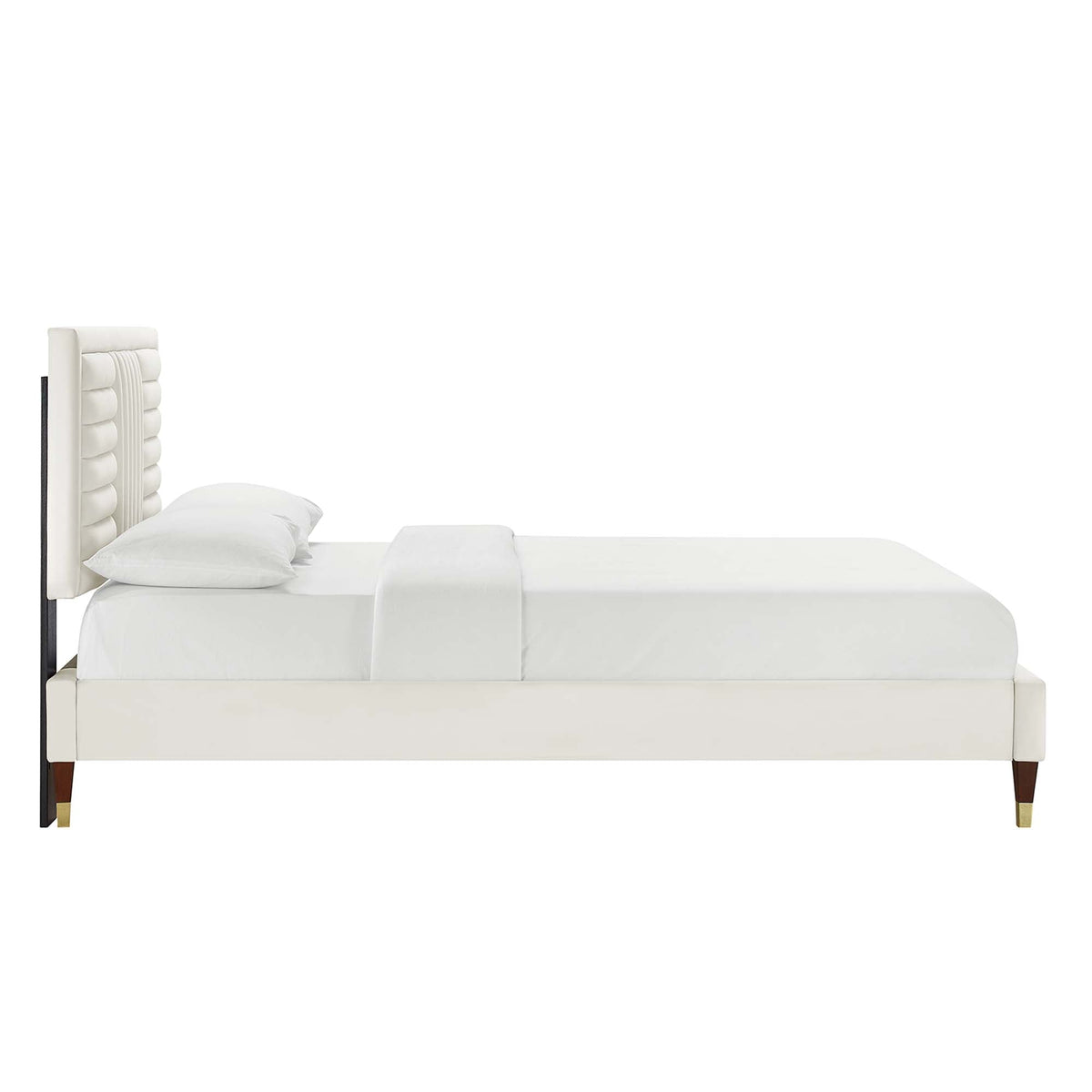Sofia Channel Tufted Velvet Queen Platform Bed by Modway in cream with tall tufted headboard on Tampa Home & Garden Store