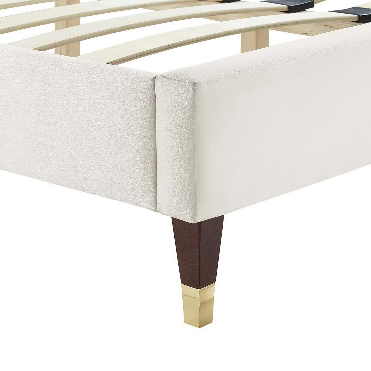Modway Sofia Channel Tufted Velvet Queen Platform Bed MOD-6971 ivory white with dark wood legs on Tampa Home & Garden Store