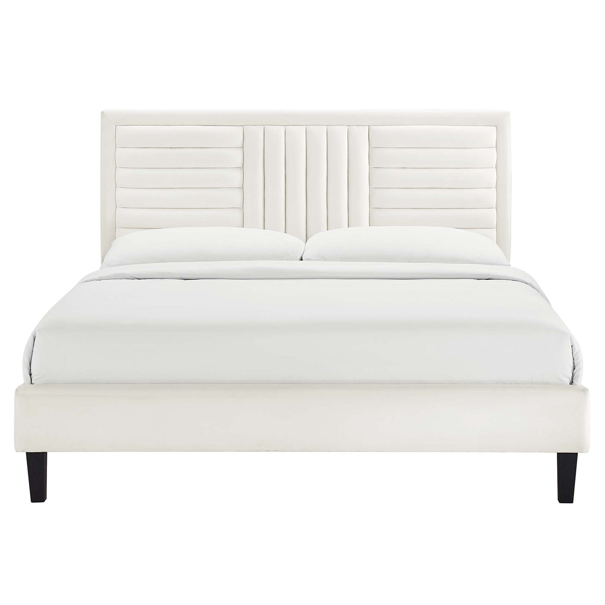 Modway Sofia velvet queen bed with white tufted headboard and tapered wood legs on Tampa Home & Garden Store