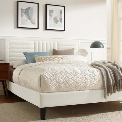 Sofia Tapered Wood Leg Channel Tufted Velvet Queen Platform Bed by Modway in white on Tampa Home & Garden Store
