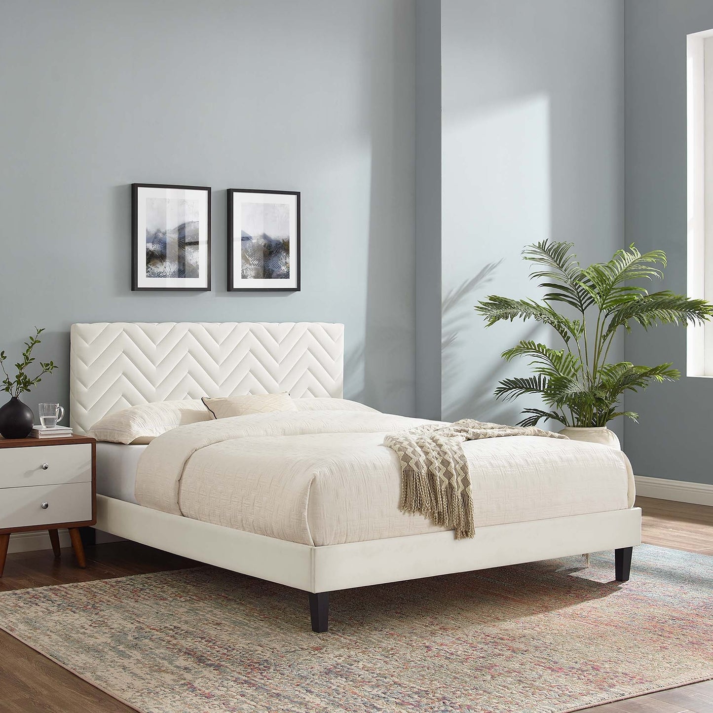 the Modway Leah Chevron Tufted Velvet Bed