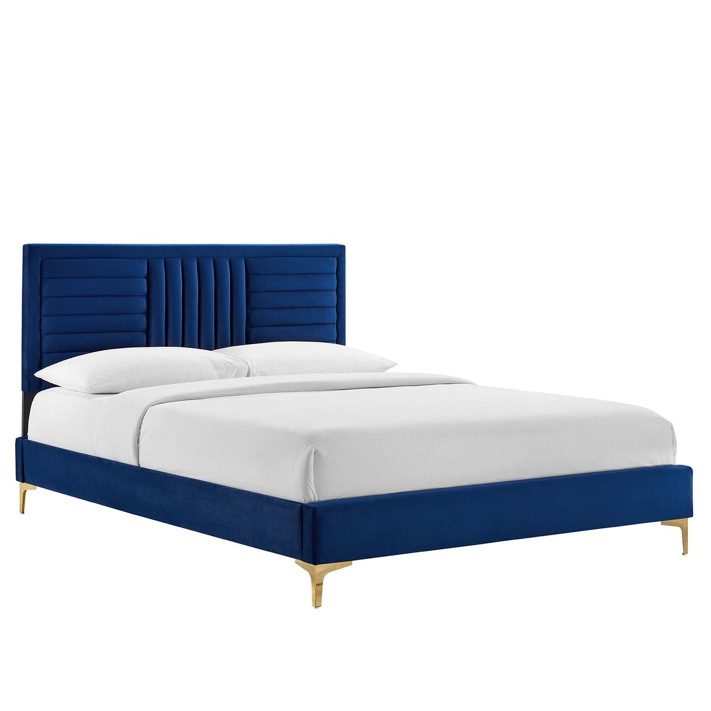 Sofia Tufted Velvet Platform Bed with Gold Legs