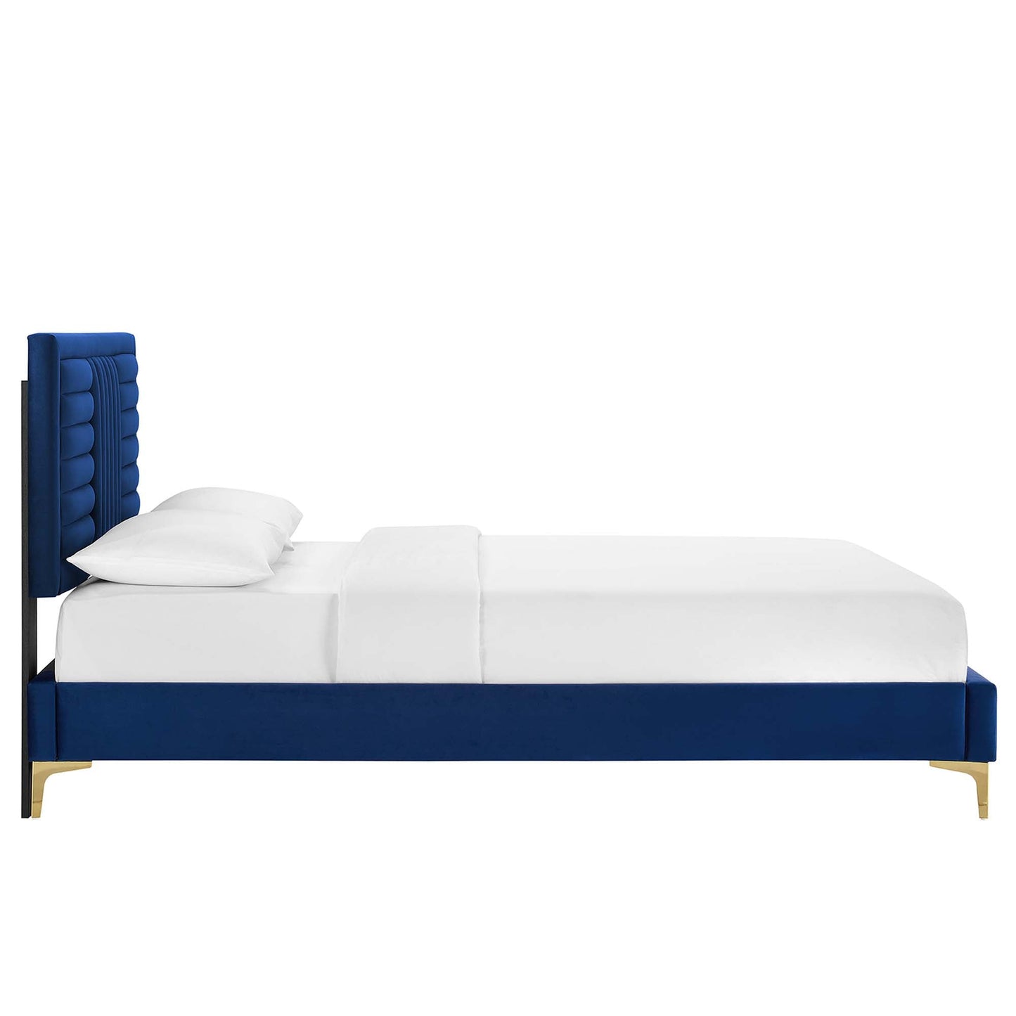 Sofia Tufted Velvet Platform Bed with Gold Legs