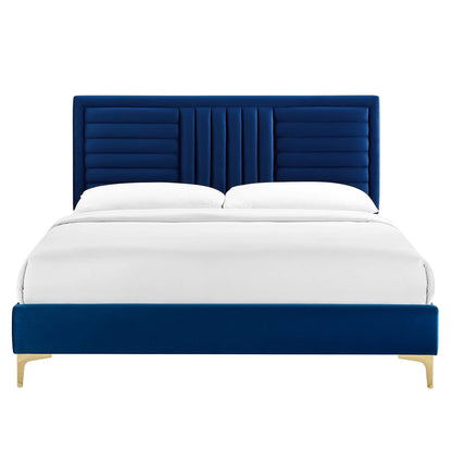 Sofia Tufted Velvet Platform Bed with Gold Legs