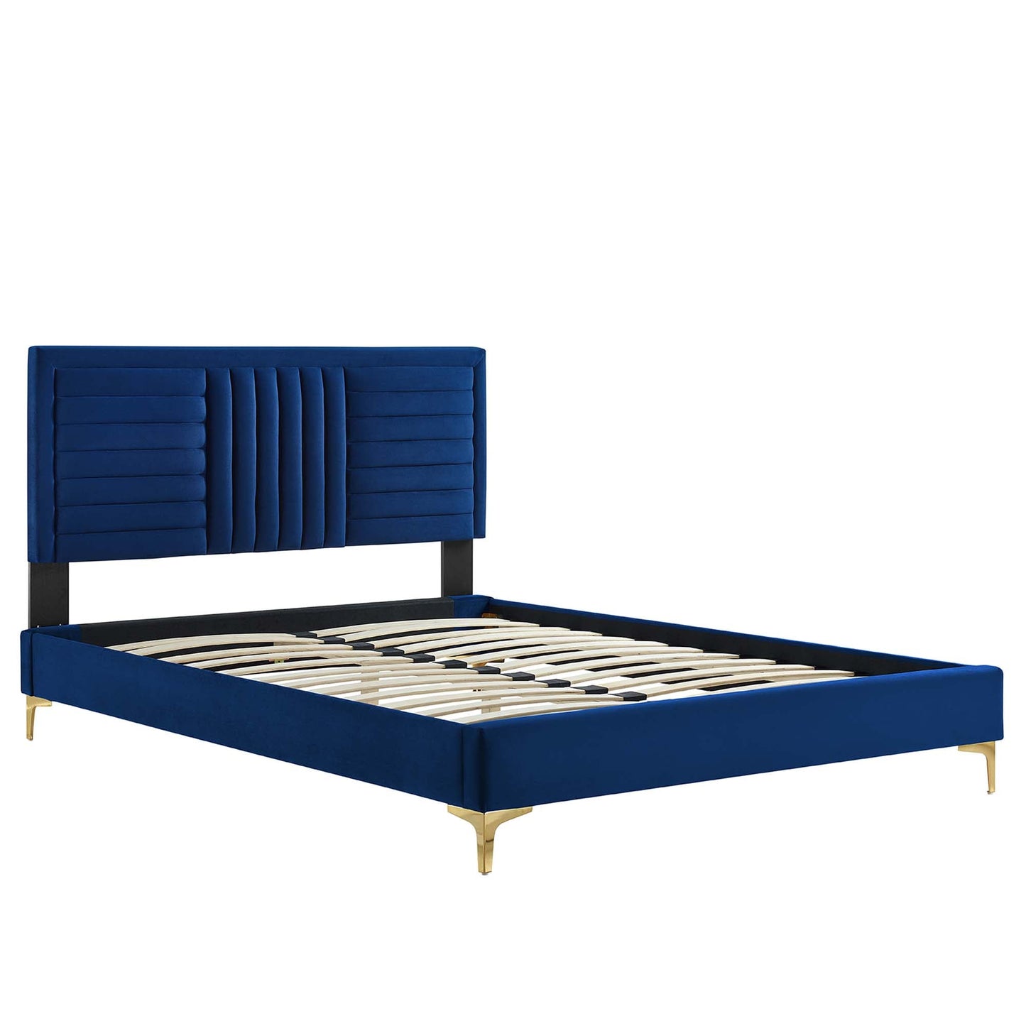 Sofia Tufted Velvet Platform Bed with Gold Legs