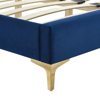 Sofia Tufted Velvet Platform Bed with Gold Legs