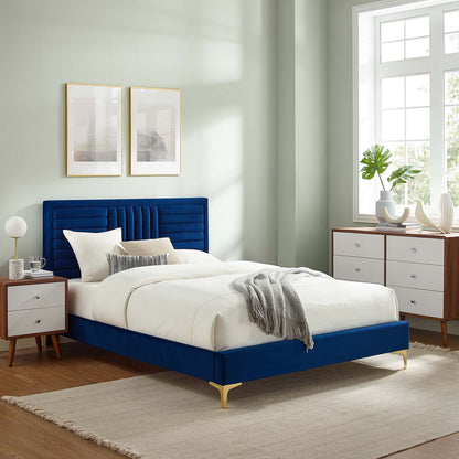Sofia Tufted Velvet Platform Bed with Gold Legs