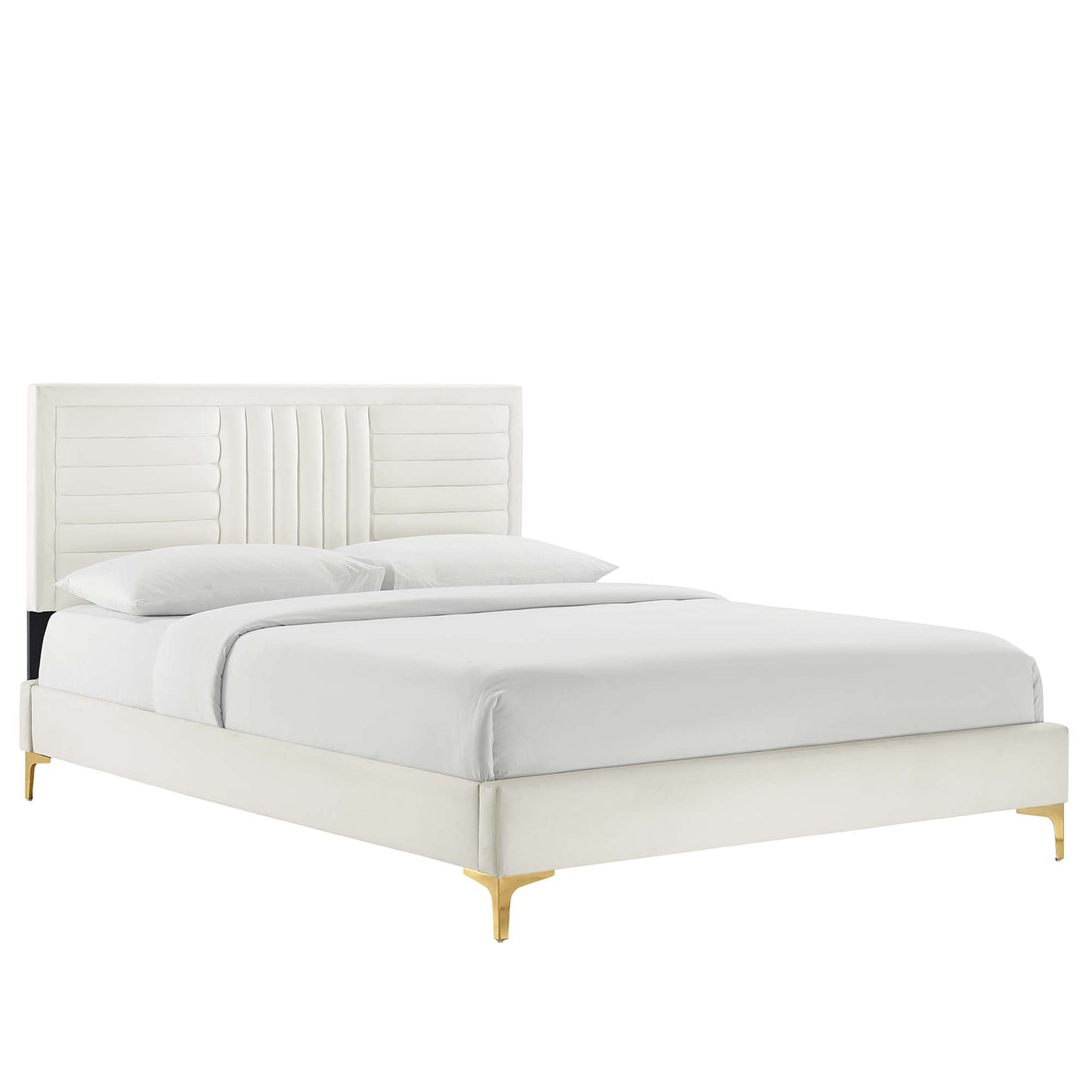 Sofia Tufted Velvet Platform Bed with Gold Legs