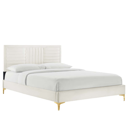 Sofia Tufted Velvet Platform Bed with Gold Legs