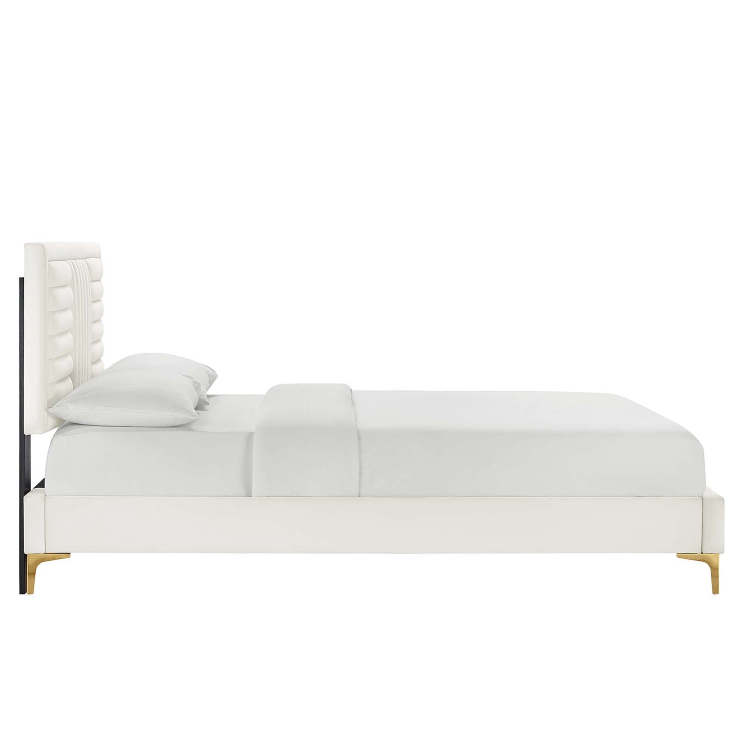 Sofia Tufted Velvet Platform Bed with Gold Legs