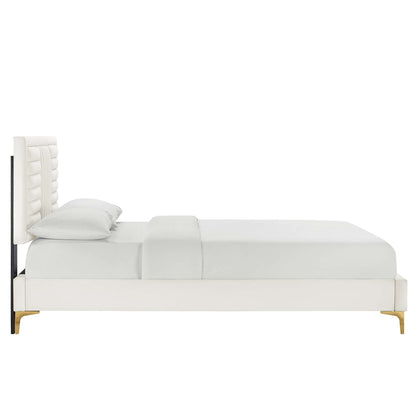 Sofia Tufted Velvet Platform Bed with Gold Legs