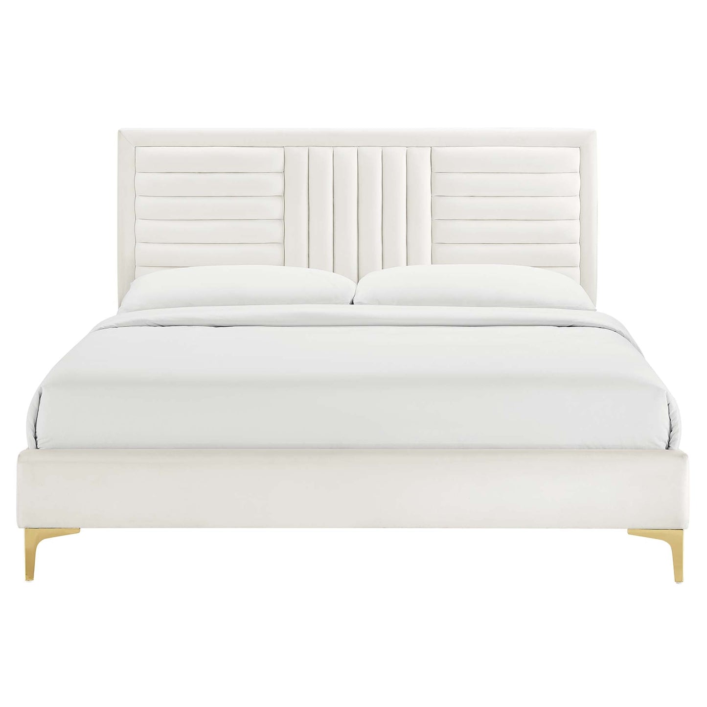 Sofia Tufted Velvet Platform Bed with Gold Legs
