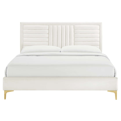 Sofia Tufted Velvet Platform Bed with Gold Legs