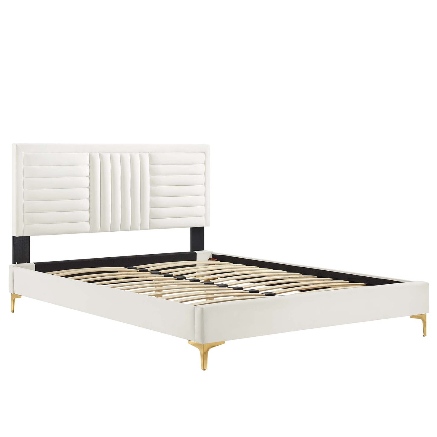 Sofia Tufted Velvet Platform Bed with Gold Legs