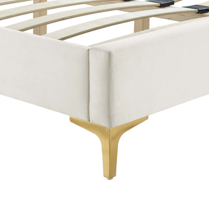 Sofia Tufted Velvet Platform Bed with Gold Legs