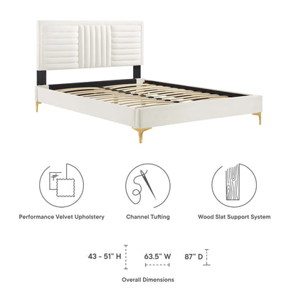 Sofia Tufted Velvet Platform Bed with Gold Legs