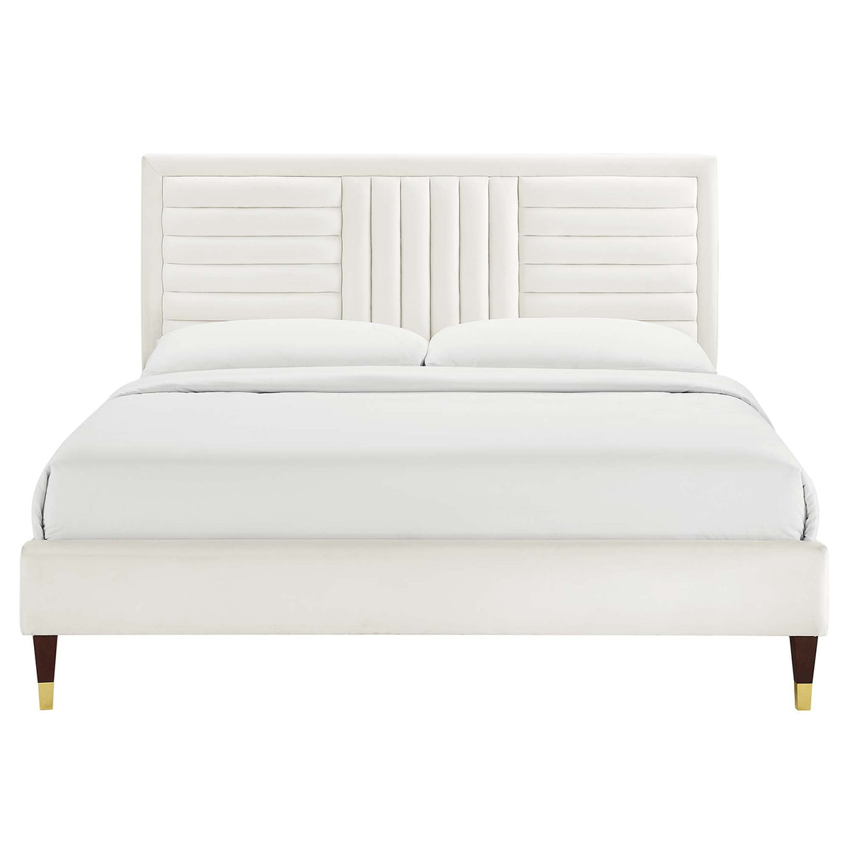 Sofia channel tufted performance velvet full platform bed in white by Modway with wood legs on Tampa Home & Garden Store
