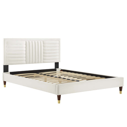 Modway Sofia Channel Tufted Velvet Full Platform Bed with white headboard and dark legs on Tampa Home & Garden Store