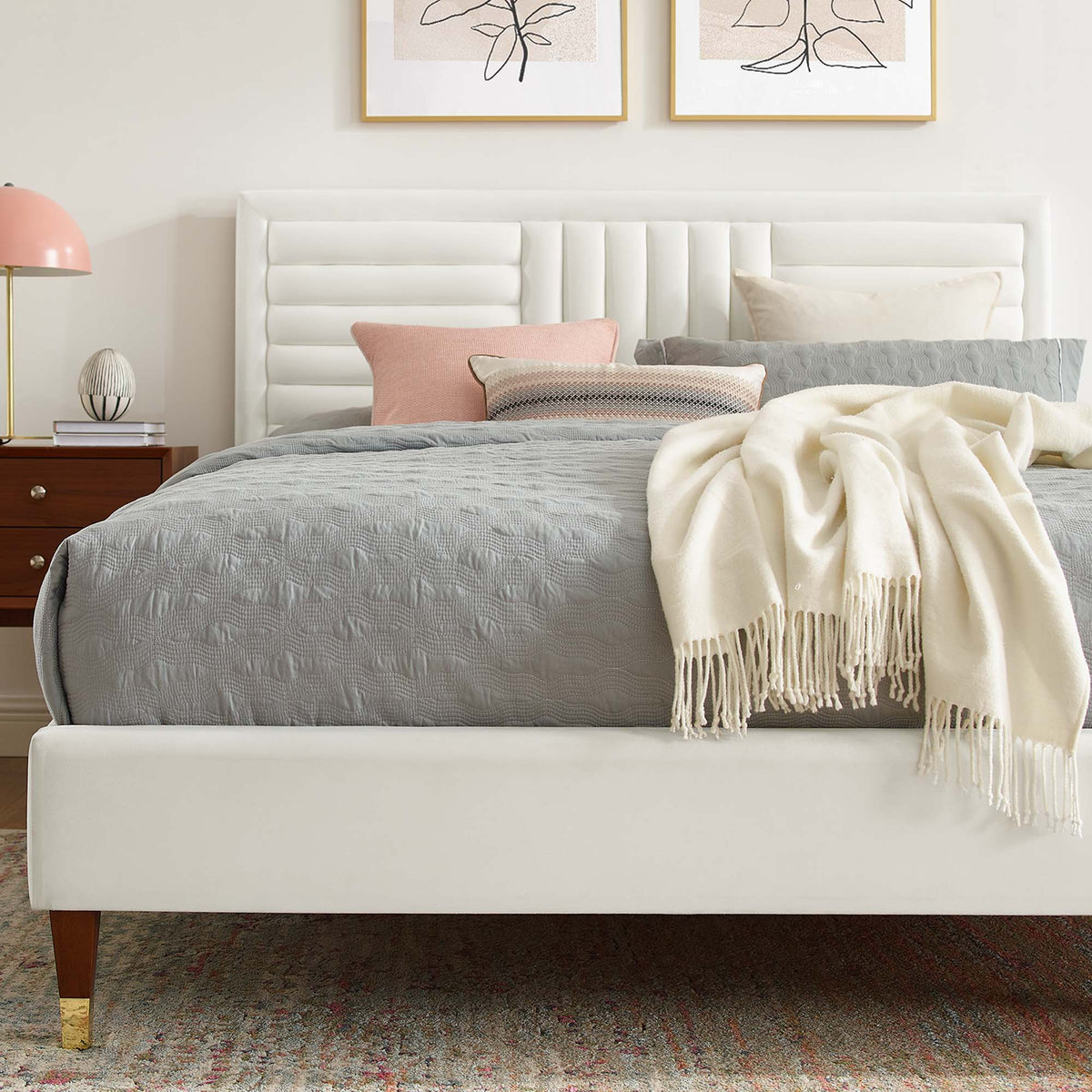 Sofia Velvet Full Platform Bed by Modway, white headboard on Tampa Home & Garden Store