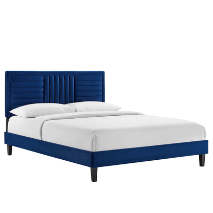 the Sofia Channel Tufted Velvet Platform Bed