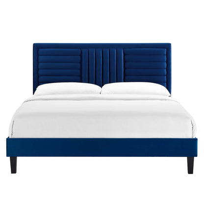 the Sofia Channel Tufted Velvet Platform Bed