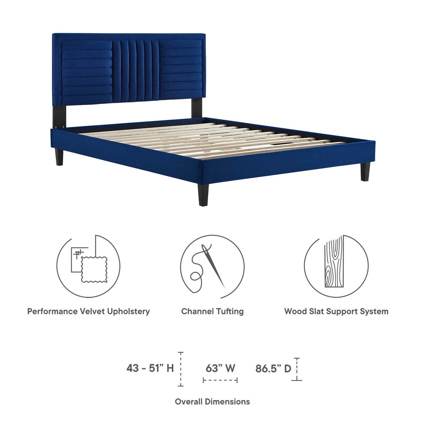 the Sofia Channel Tufted Velvet Platform Bed
