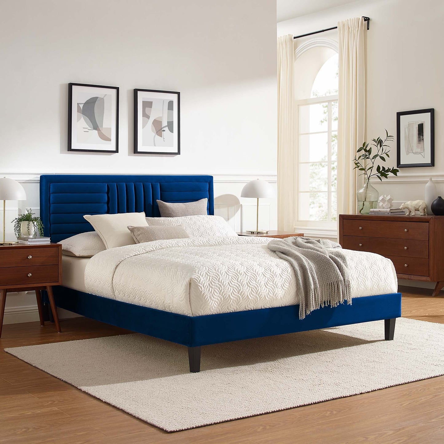 the Sofia Channel Tufted Velvet Platform Bed