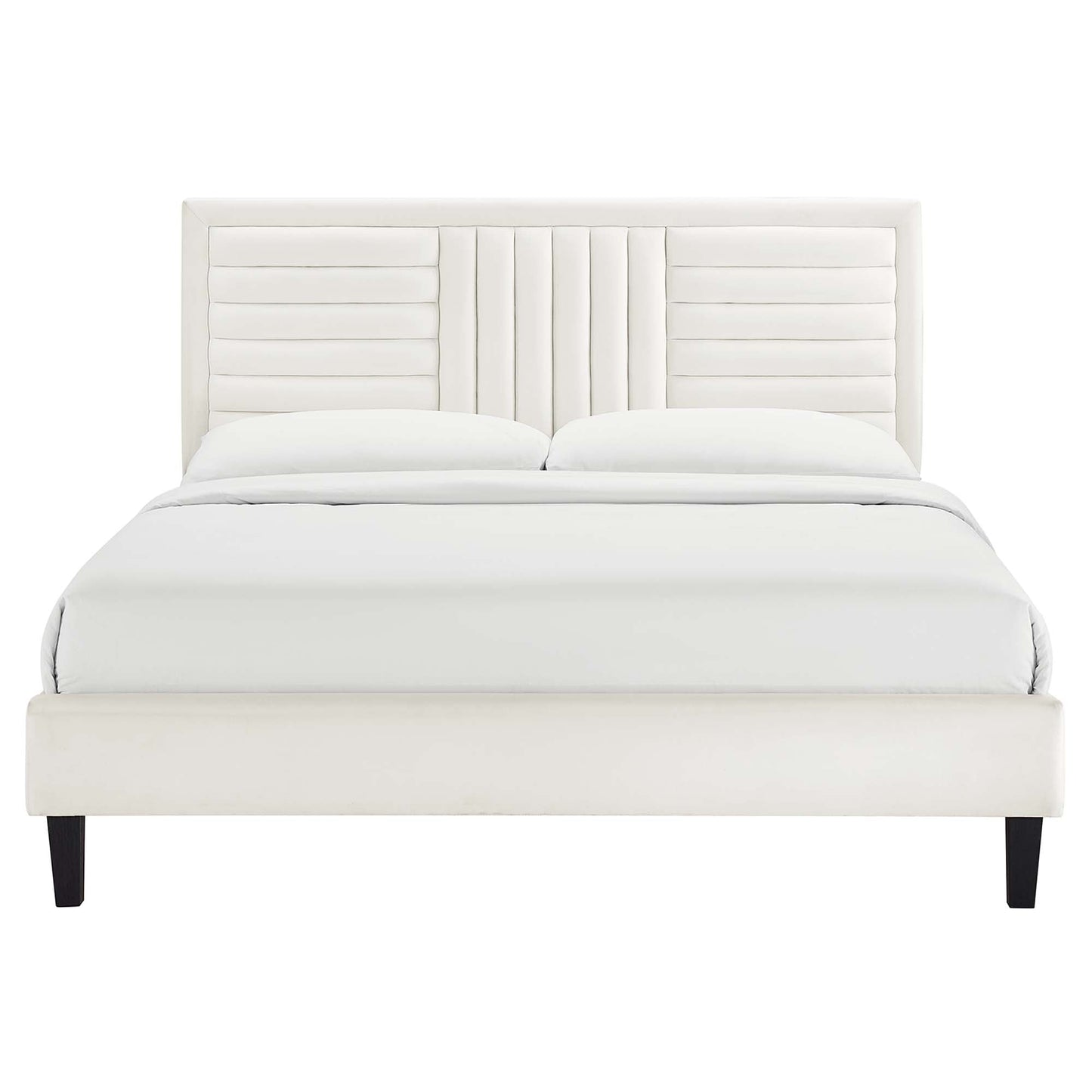 the Sofia Channel Tufted Velvet Platform Bed