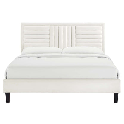 the Sofia Channel Tufted Velvet Platform Bed