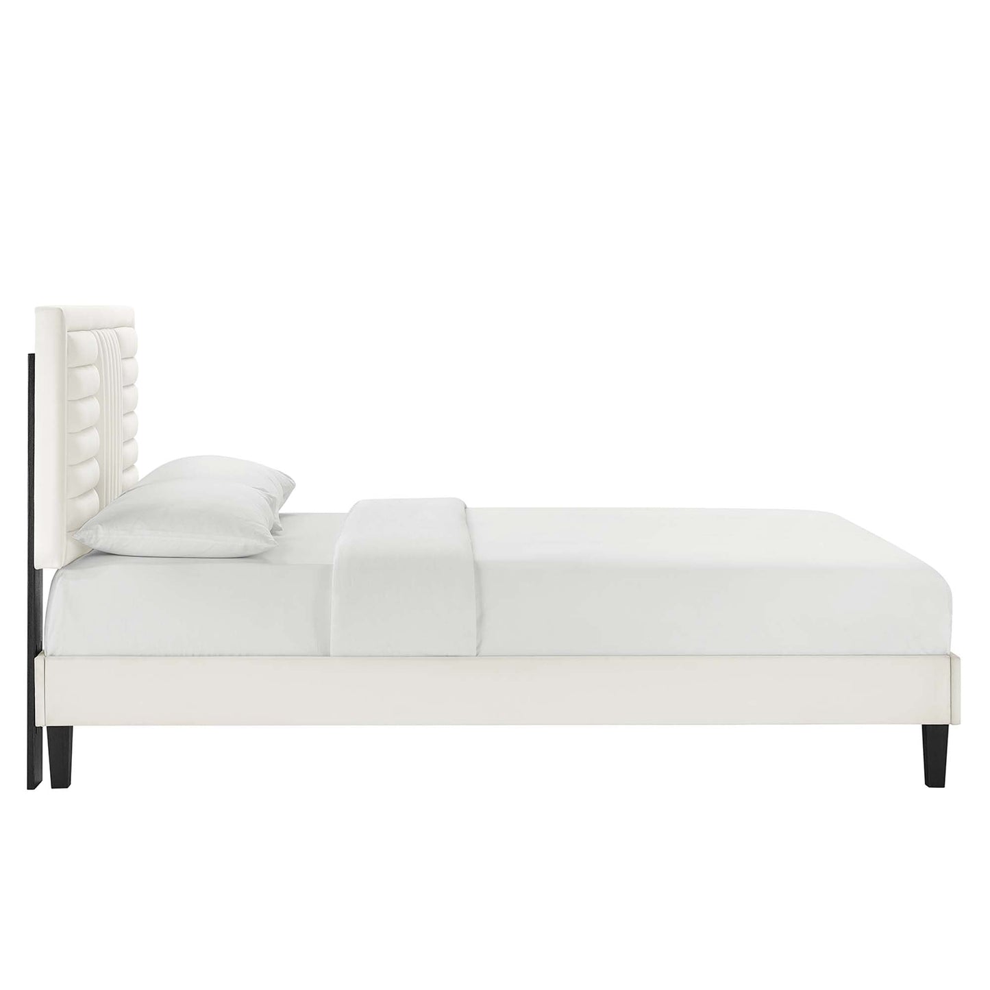 the Sofia Channel Tufted Velvet Platform Bed