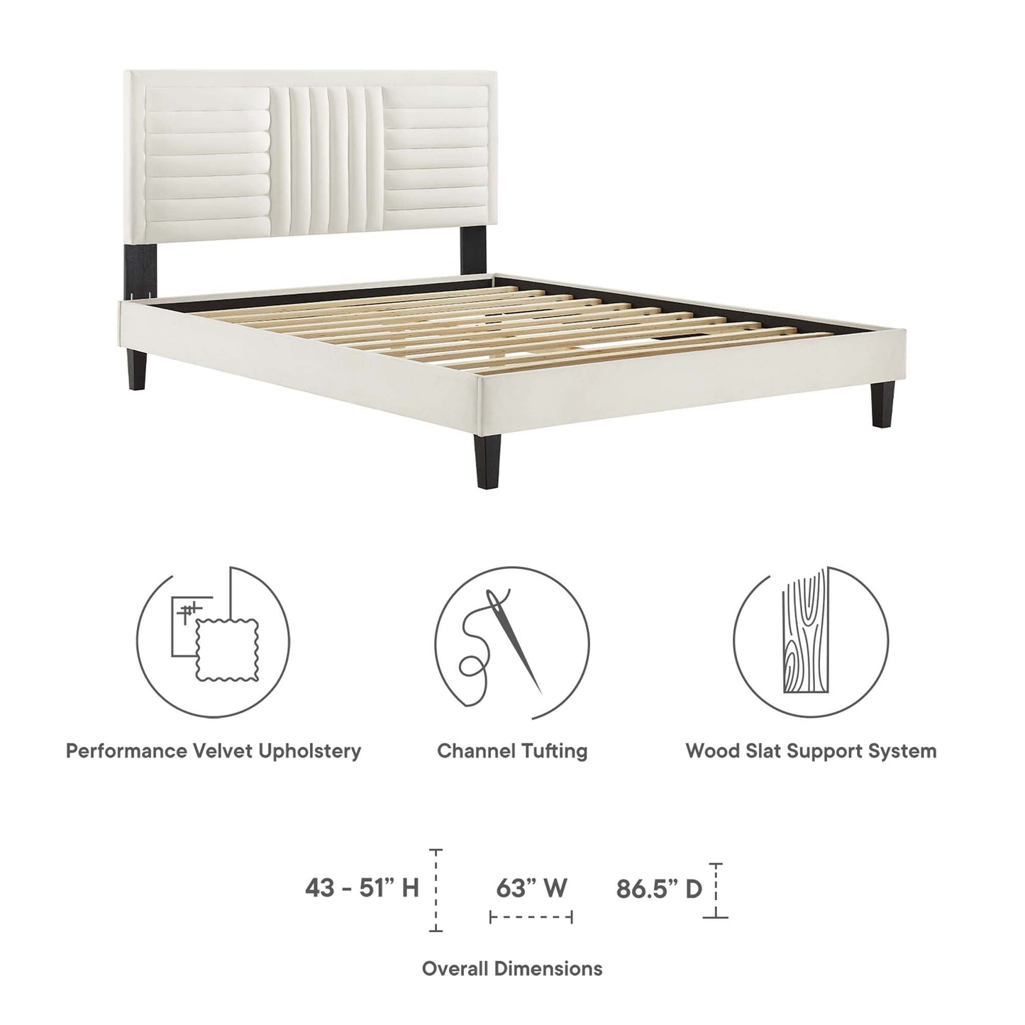 the Sofia Channel Tufted Velvet Platform Bed