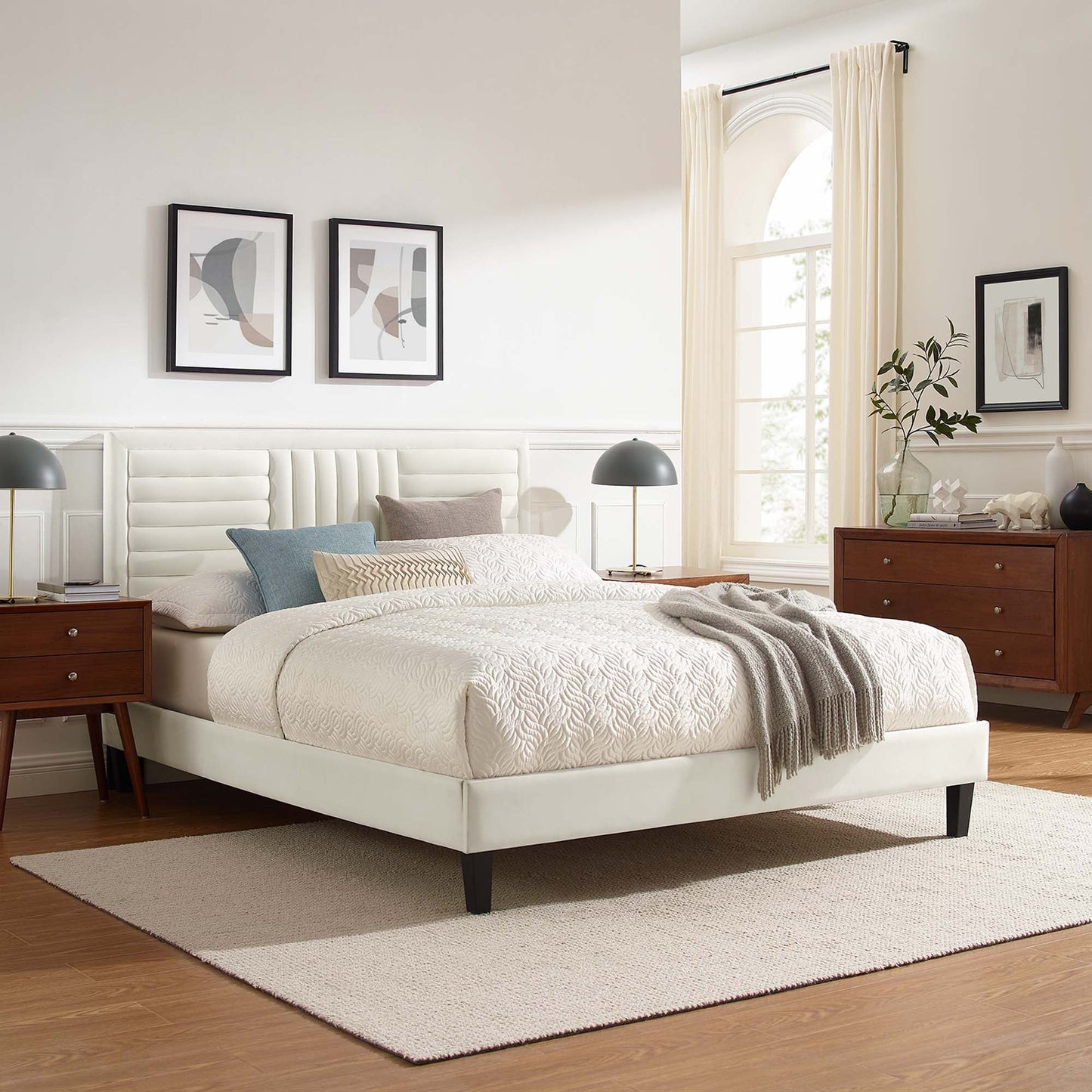 the Sofia Channel Tufted Velvet Platform Bed