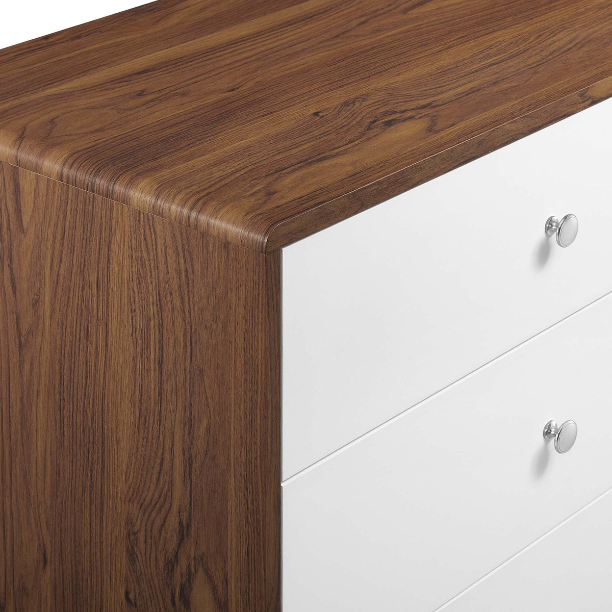 Transmit 60in 6-drawer dresser with wood veneer sides and white fronts, silver knobs on Tampa Home & Garden Store