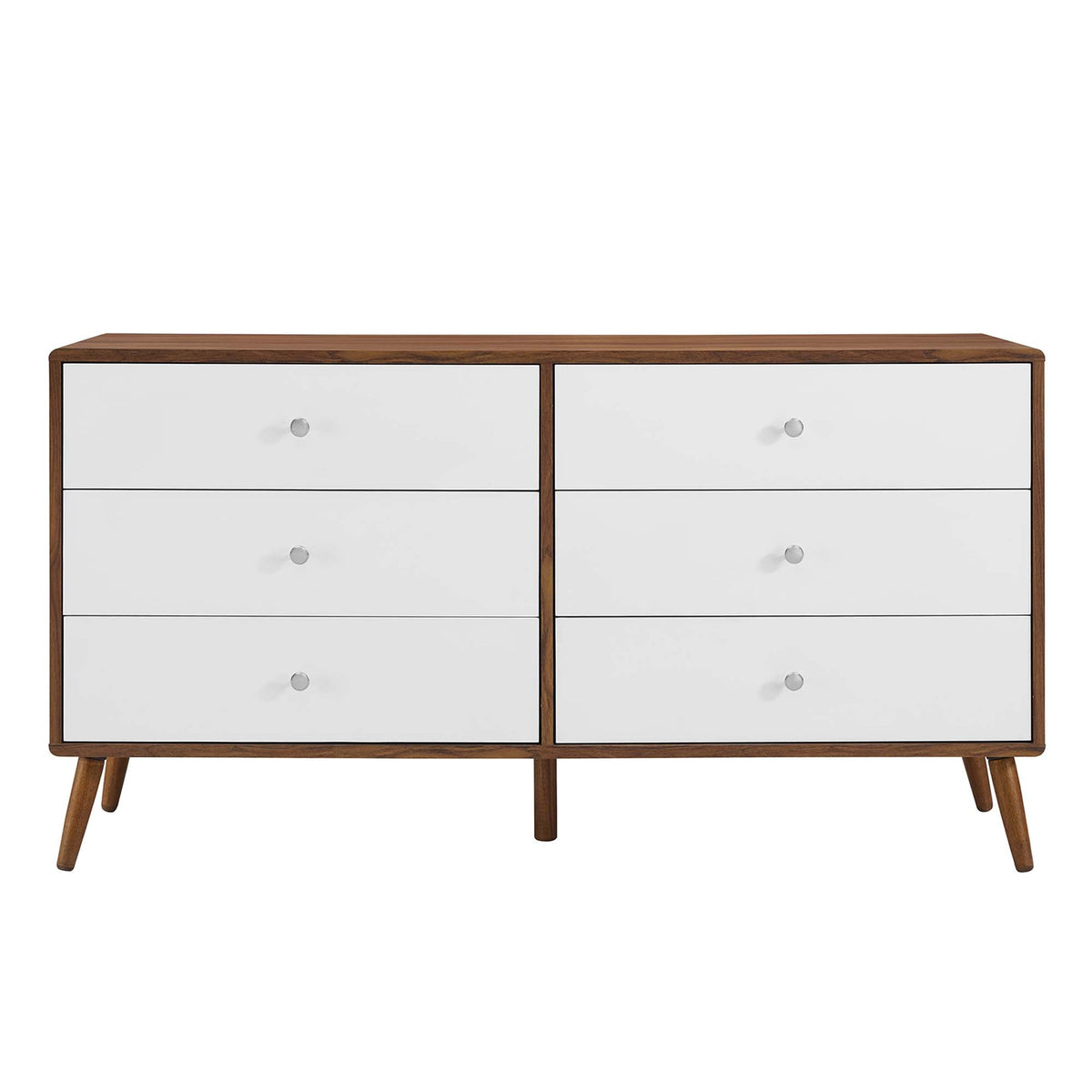 Transmit 60in 6-Drawer Dresser by Modway, walnut wood frame with white fronts on Tampa Home & Garden Store