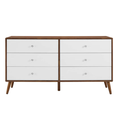 Transmit 60in 6-Drawer Dresser by Modway, walnut wood frame with white fronts on Tampa Home & Garden Store