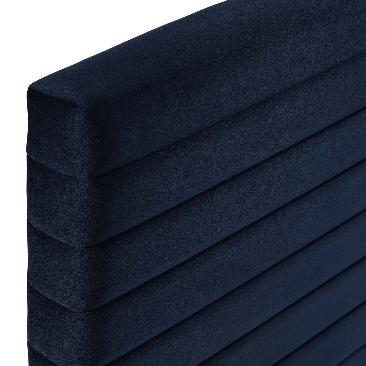 Tranquil full/queen headboard in navy velvet with channel tufting on Tampa Home & Garden Store