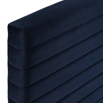 Tranquil full/queen headboard in navy velvet with channel tufting on Tampa Home & Garden Store