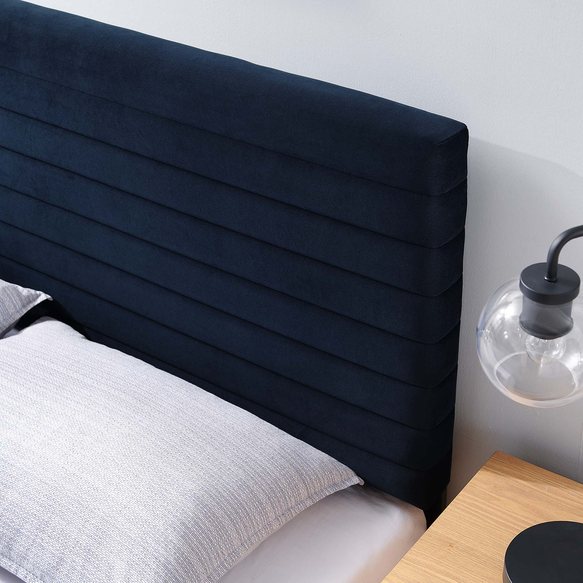 Tranquil full/queen navy velvet headboard with horizontal channel tufting by Modway on Tampa Home & Garden Store