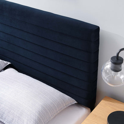 Tranquil full/queen navy velvet headboard with horizontal channel tufting by Modway on Tampa Home & Garden Store