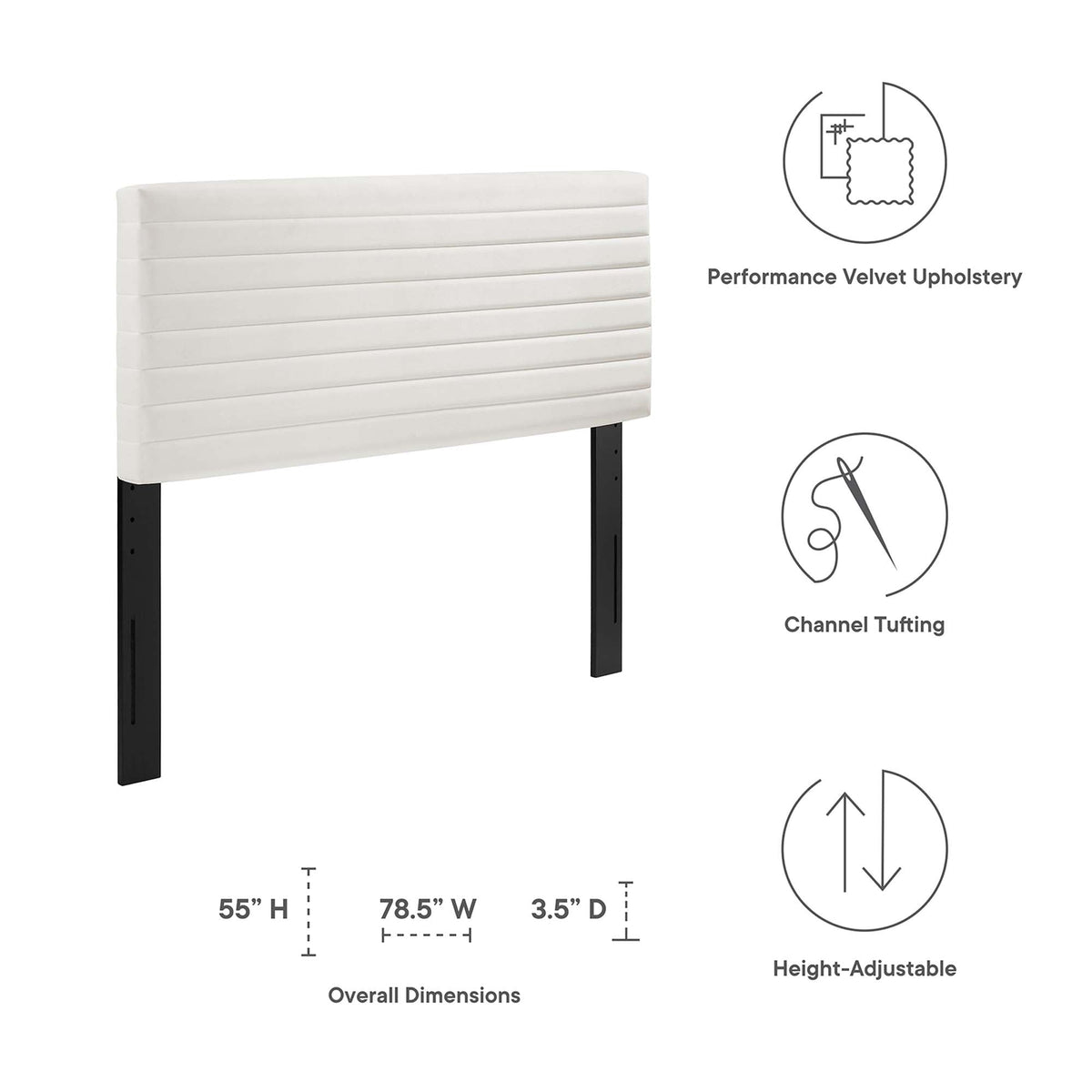 Tranquil full/queen velvet upholstered headboard white fabric by Modway HouseOfZazla on Tampa Home & Garden Store