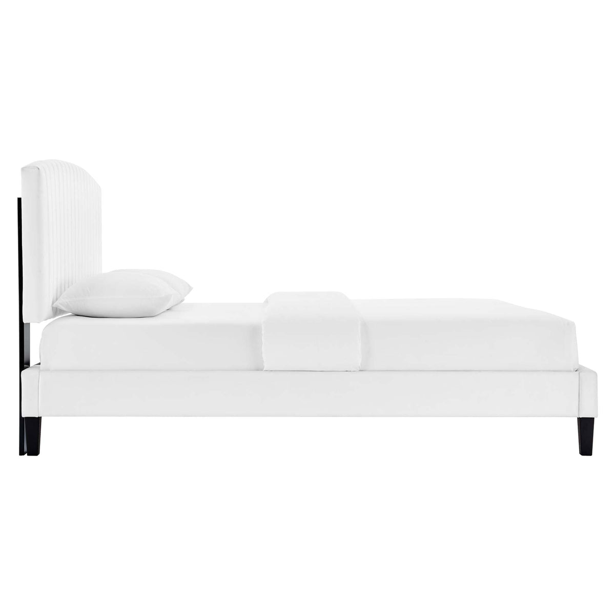 Alessi Performance Velvet Platform Bed by Modway white velvet bed with headboard black legs on Tampa Home & Garden Store