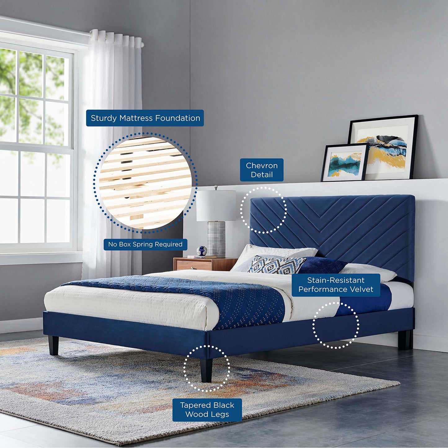 Roxanne Performance Velvet Full Platform Bed