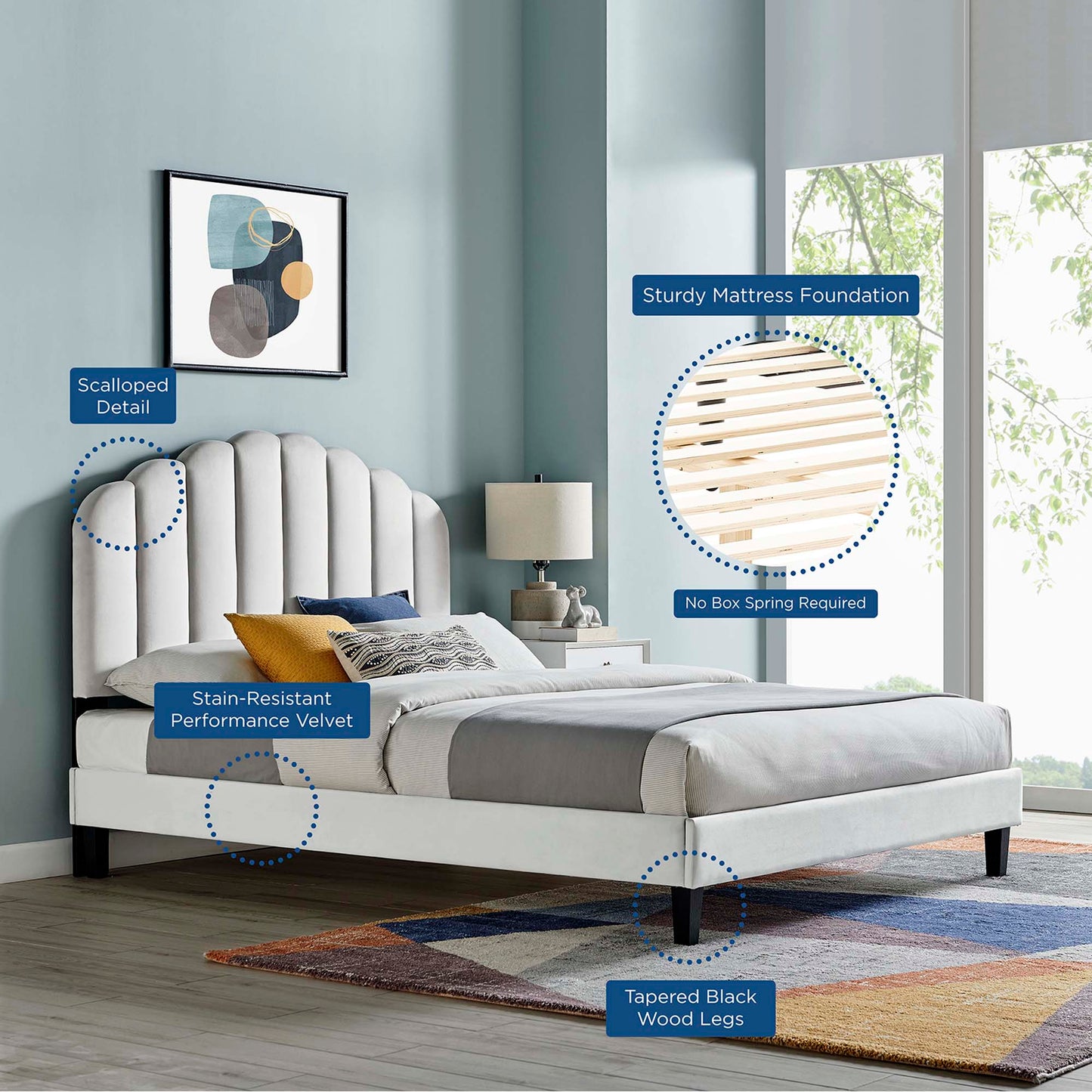 Daisy Performance Velvet Bed and Channel Tufted